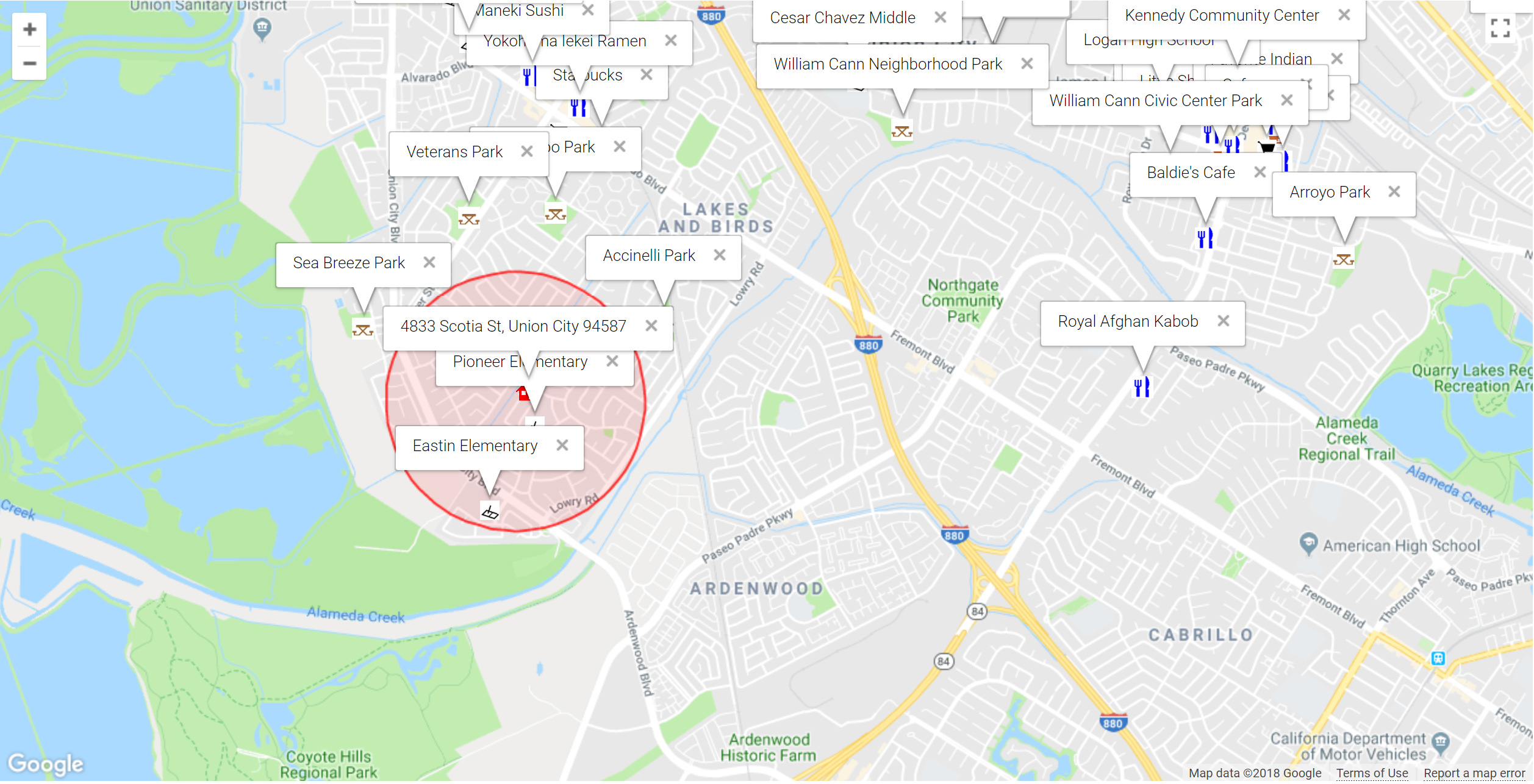 Map of attractions near 4833 Scotia St, Union City 94587