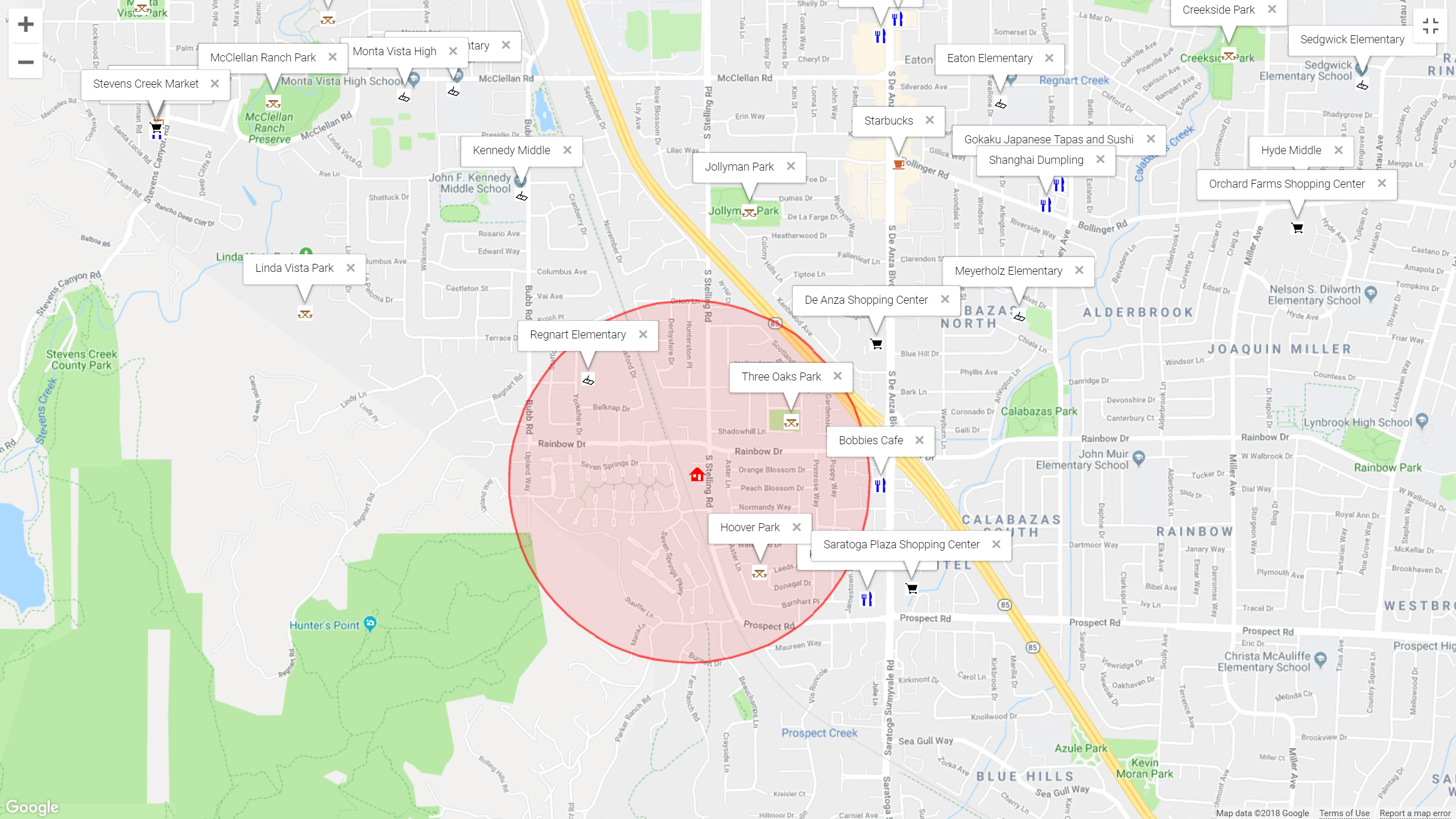 Map of attractions near 7731 Seeber Ct, Cupertino 95014