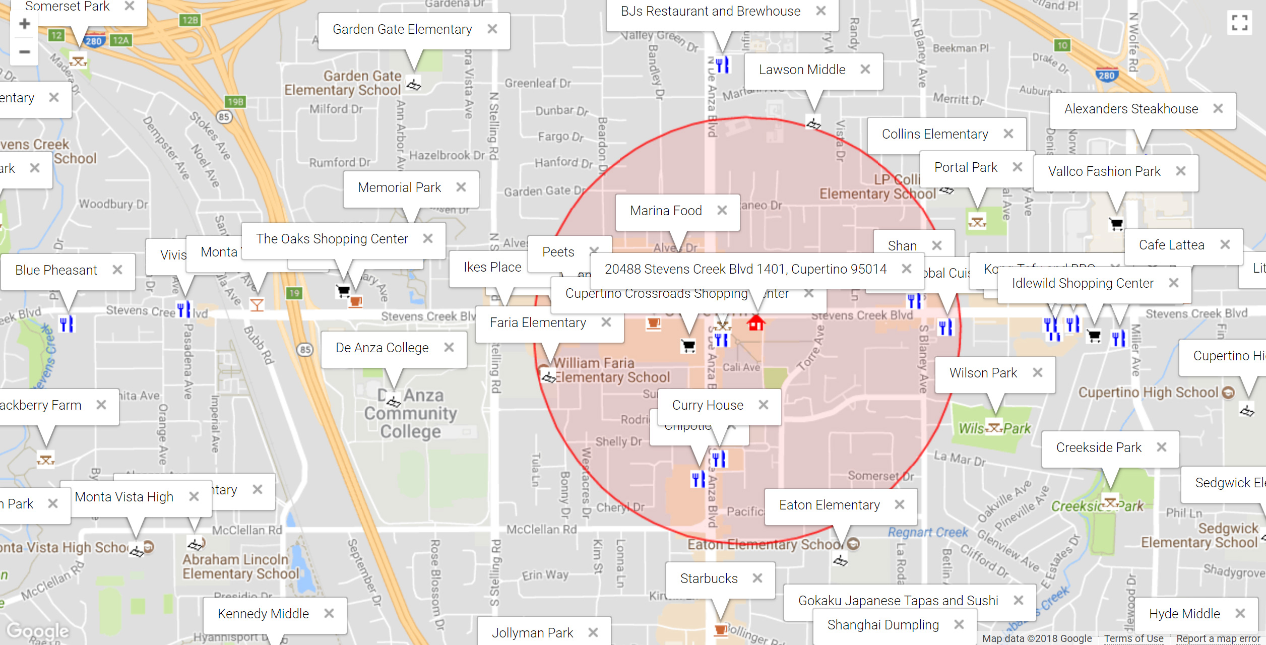 Map of attractions near 20488 Stevens Creek Blvd 1401, Cupertino 95014
