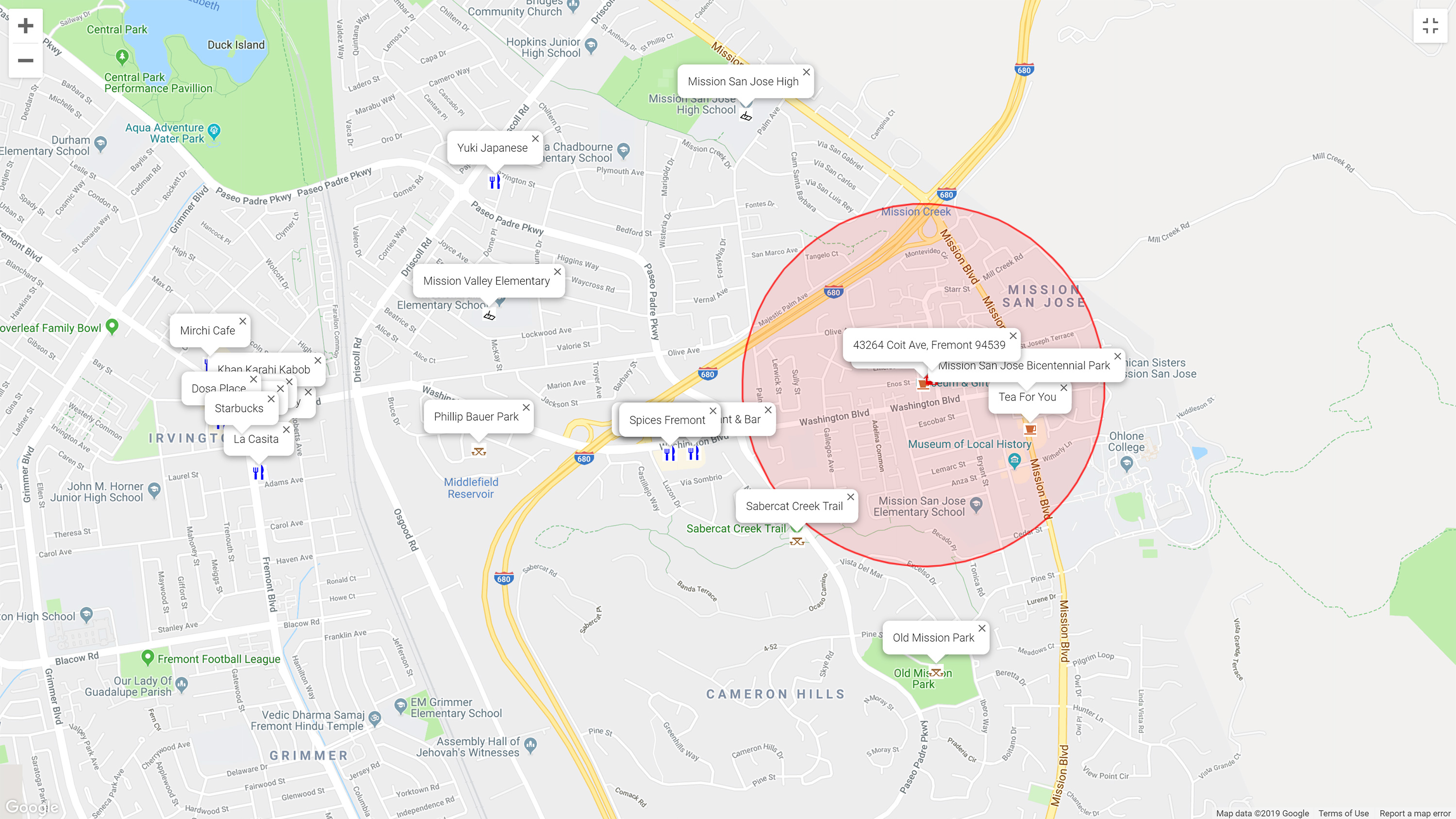 Map of attractions near 43264 Coit Ave, Fremont 94539