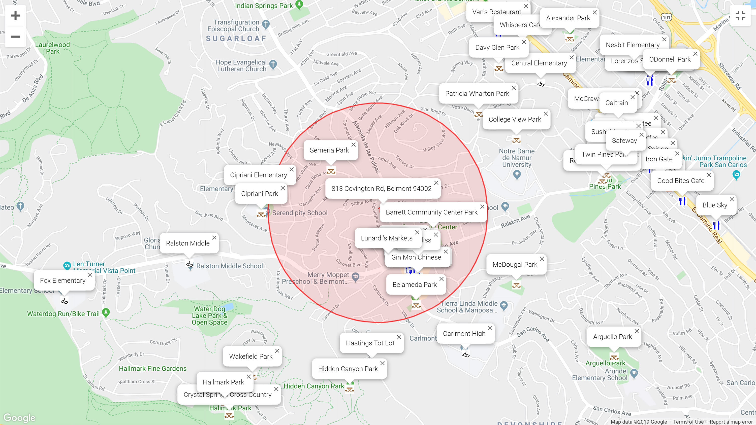 Map of attractions near 813 Covington Rd, Belmont 94002