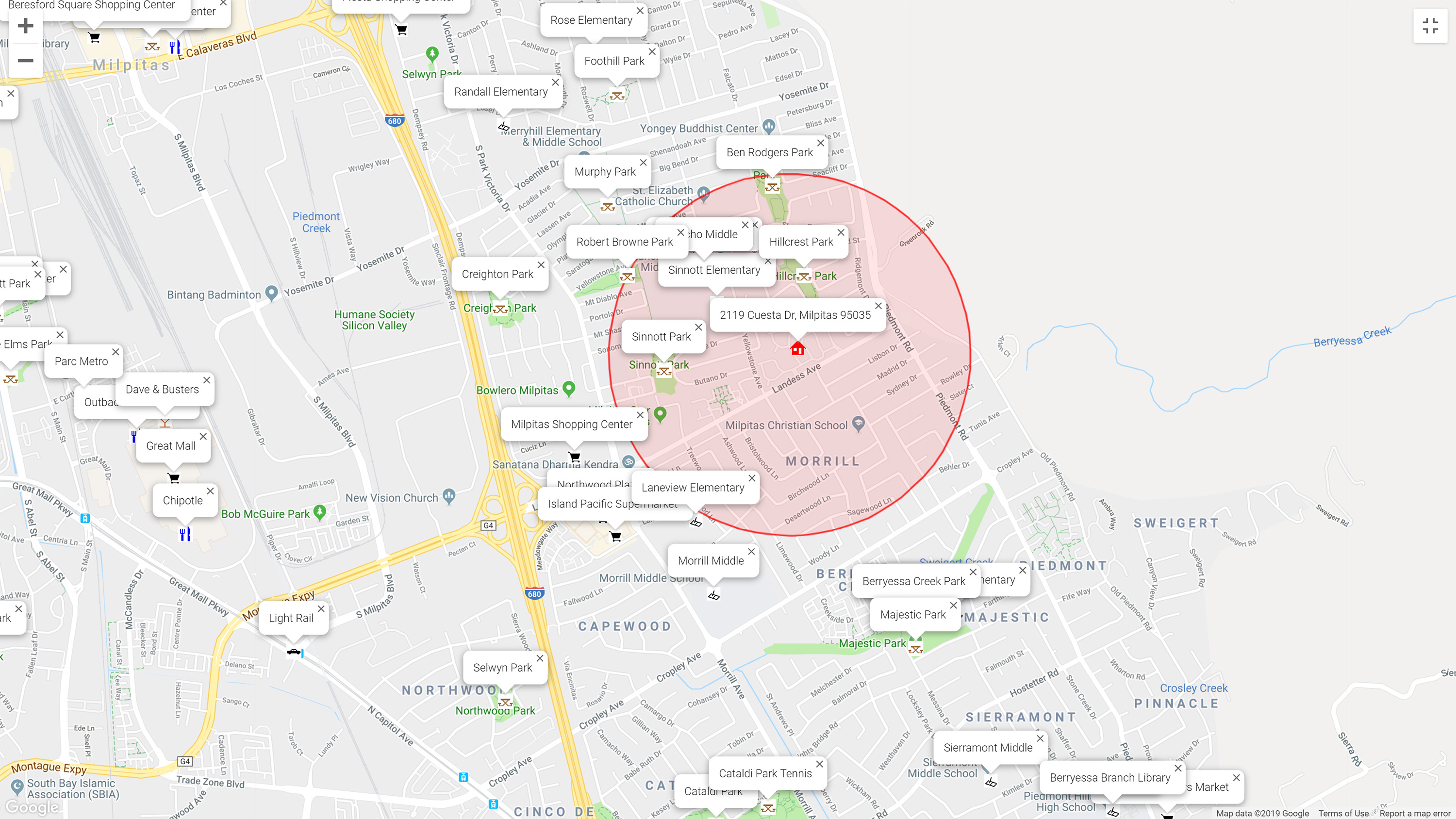 Map of attractions near 2119 Cuesta Dr, Milpitas 95035