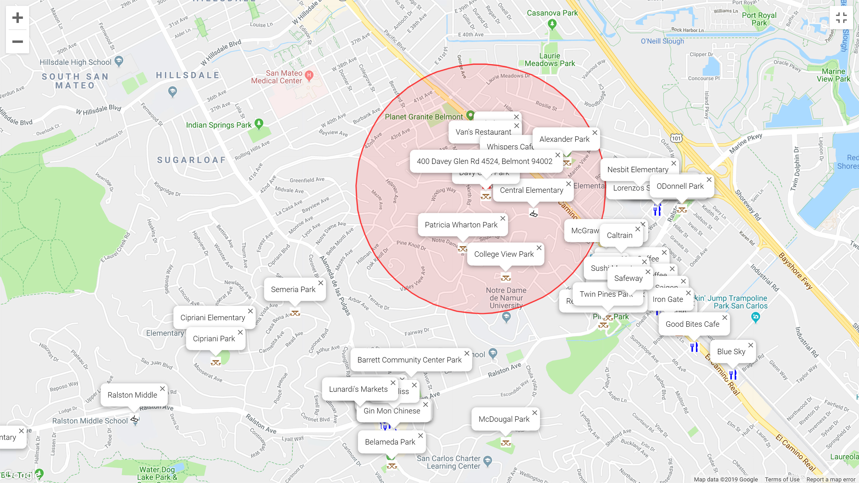 Map of attractions near 400 Davey Glen Rd 4524, Belmont 94002