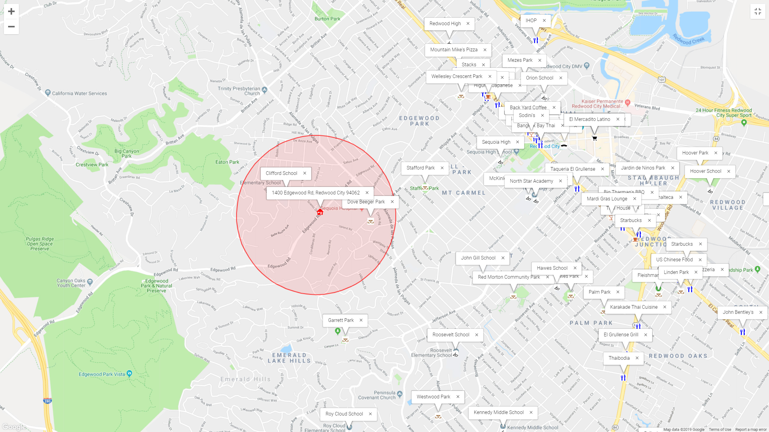 Map of attractions near 1400 Edgewood Rd, Redwood City 94062