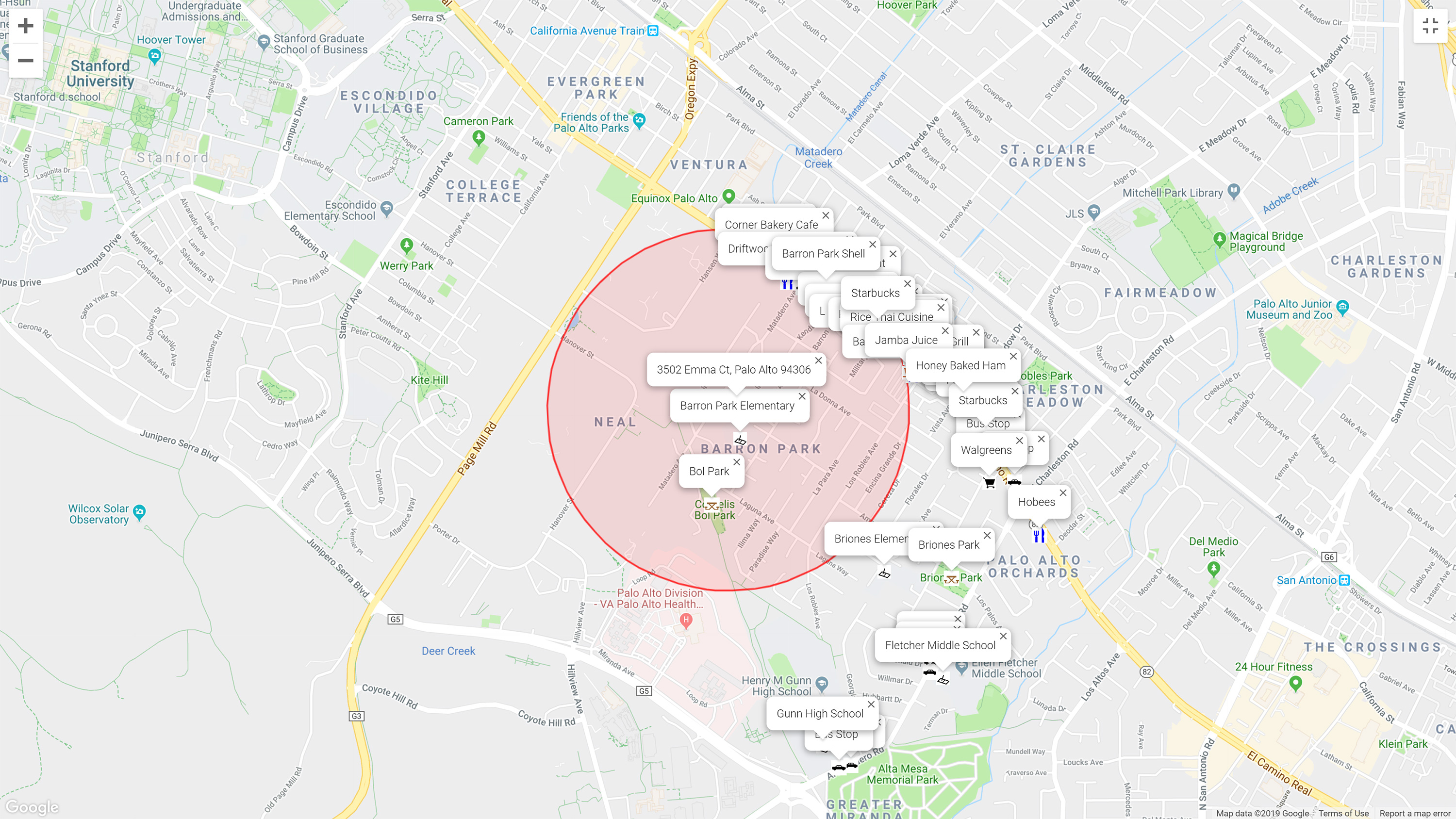 Map of attractions near 3502 Emma Ct, Palo Alto 94306