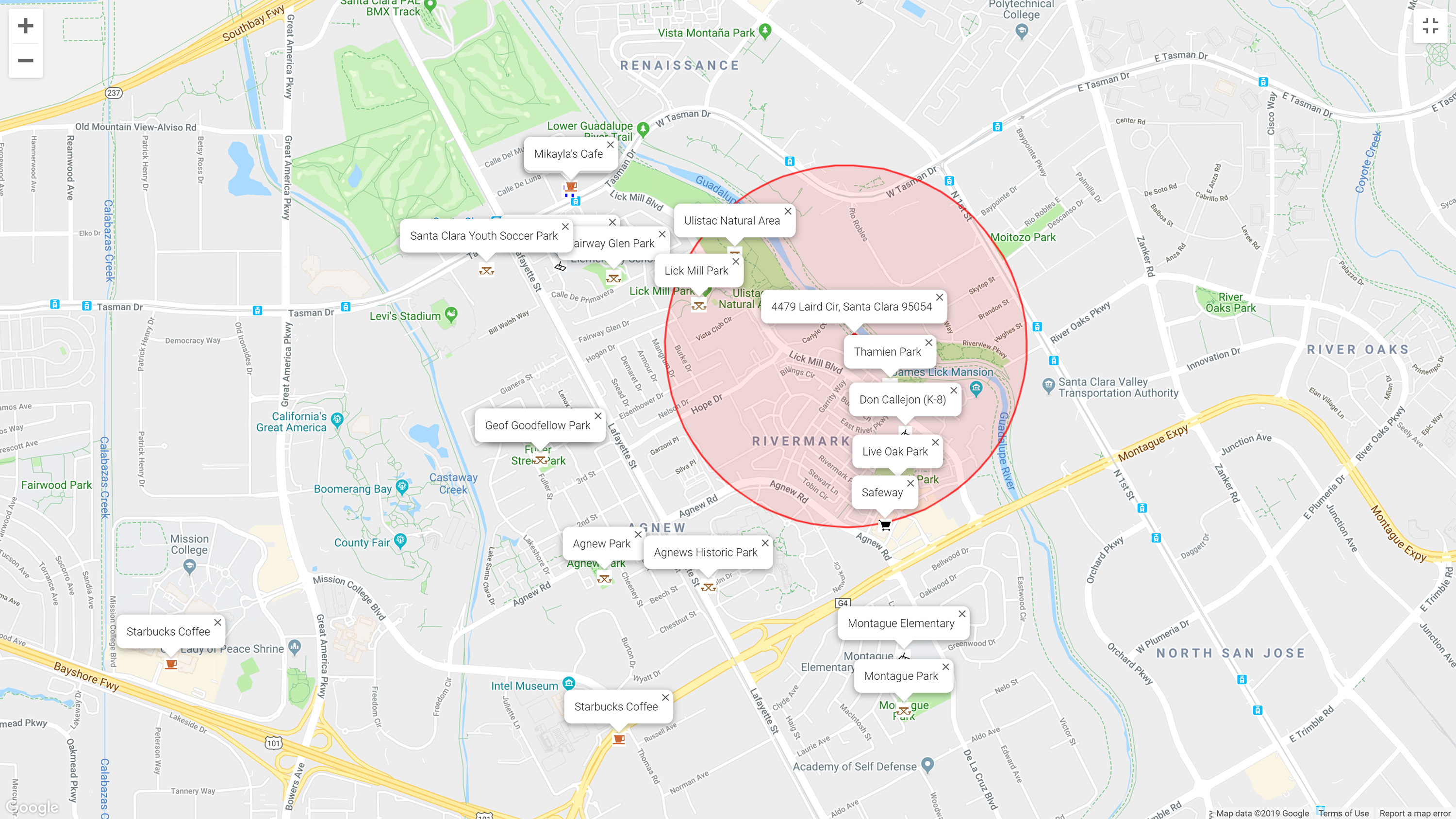 Map of attractions near 4479 Laird Cir, Santa Clara 95054