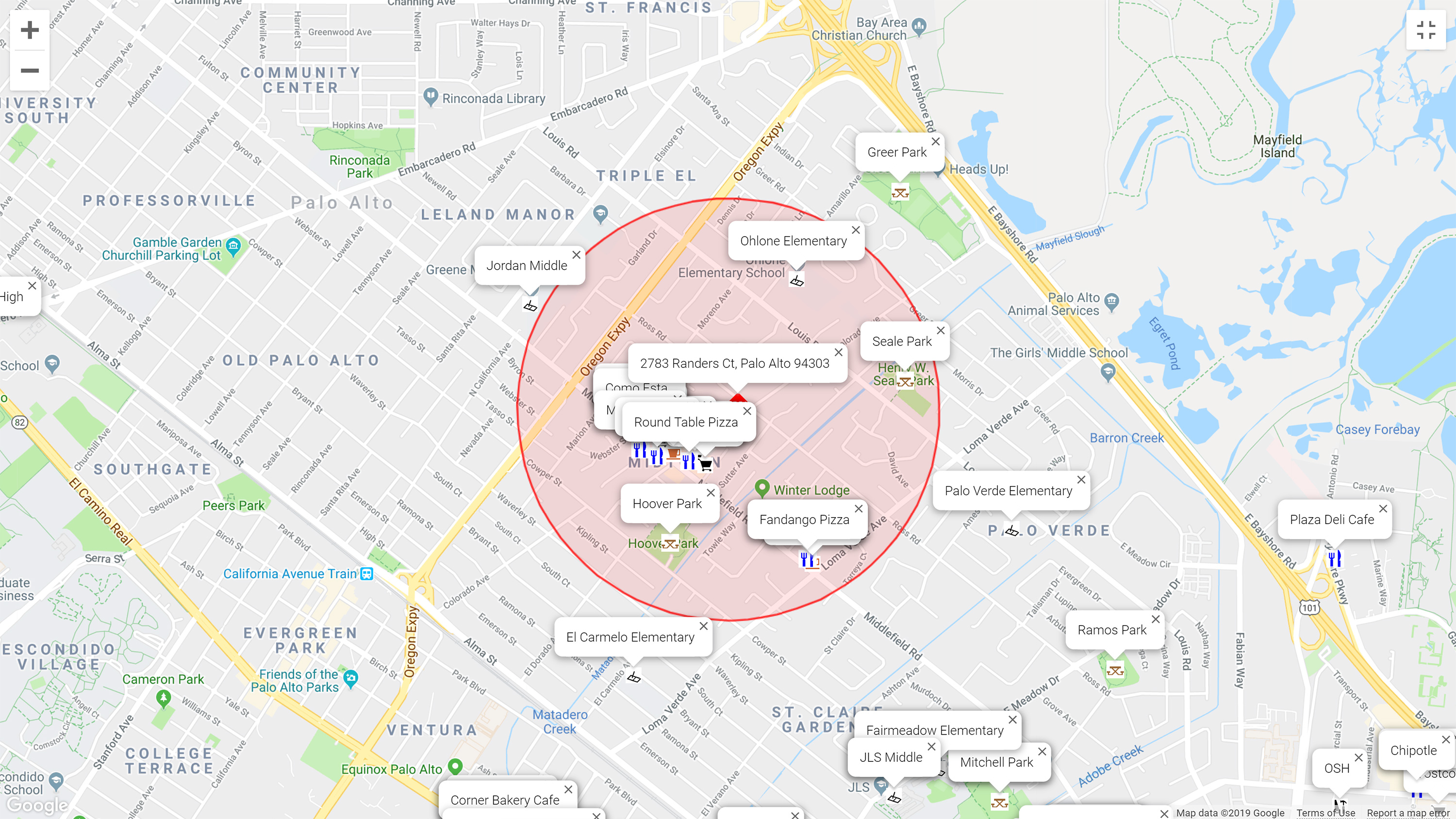Map of attractions near 2783 Randers Ct, Palo Alto 94303