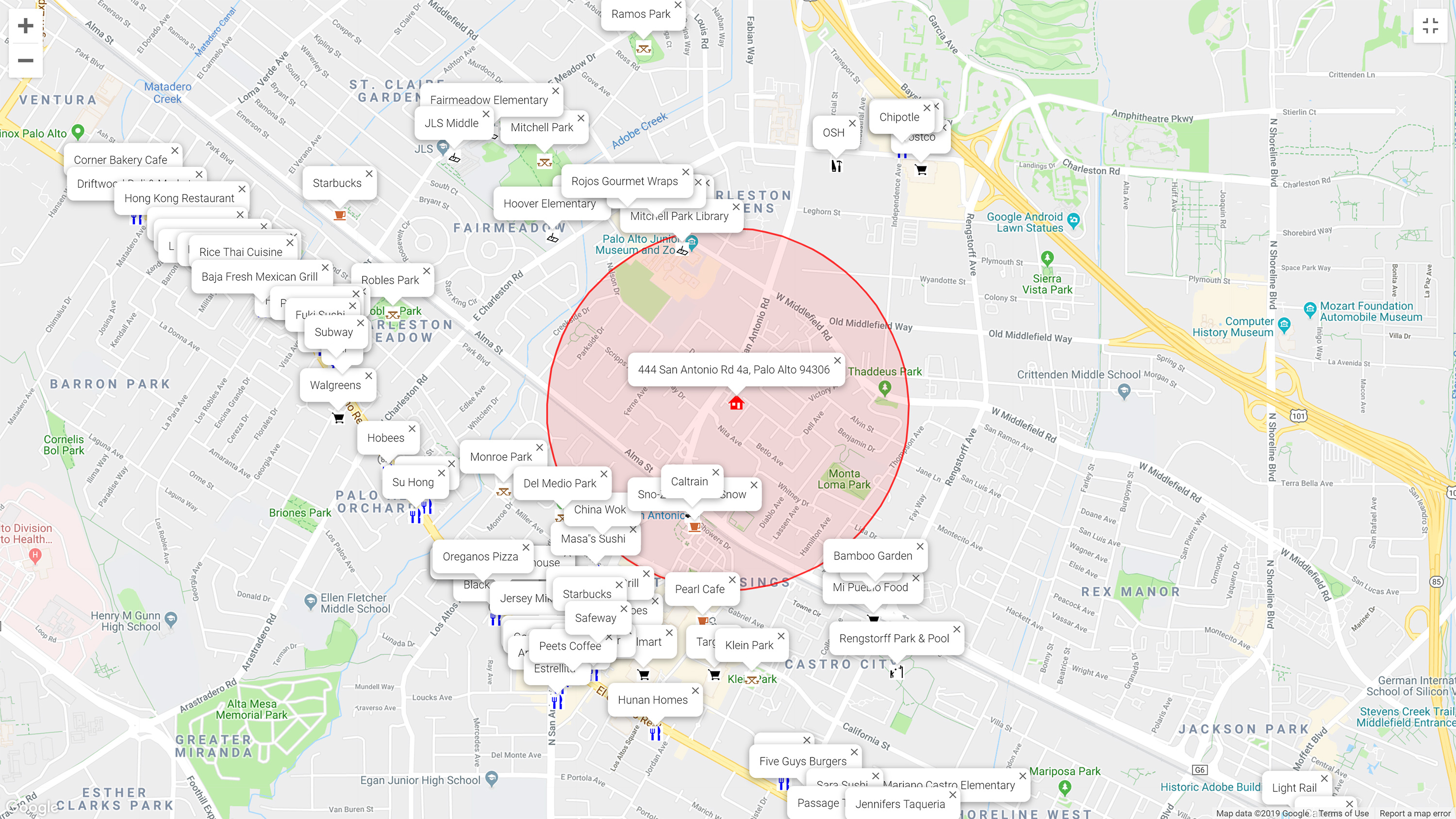 Map of attractions near 444 San Antonio Rd 4a, Palo Alto 94306