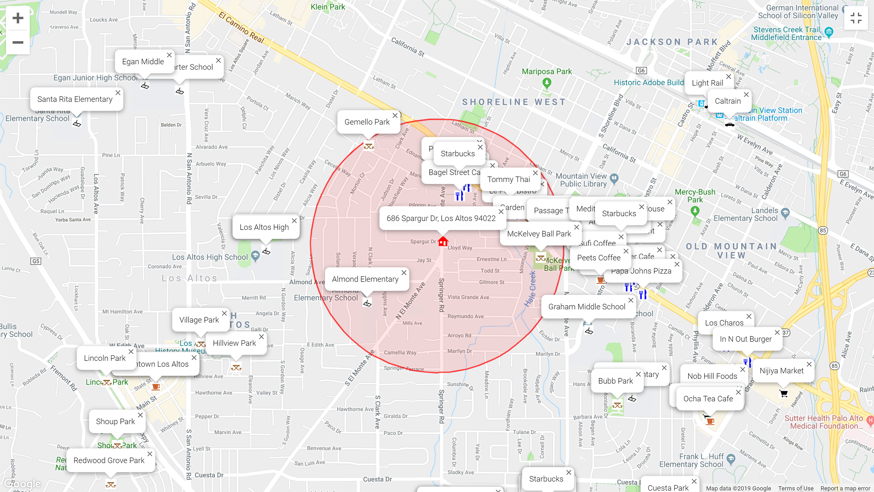 Map of attractions near 686 Spargur Dr, Los Altos 94022