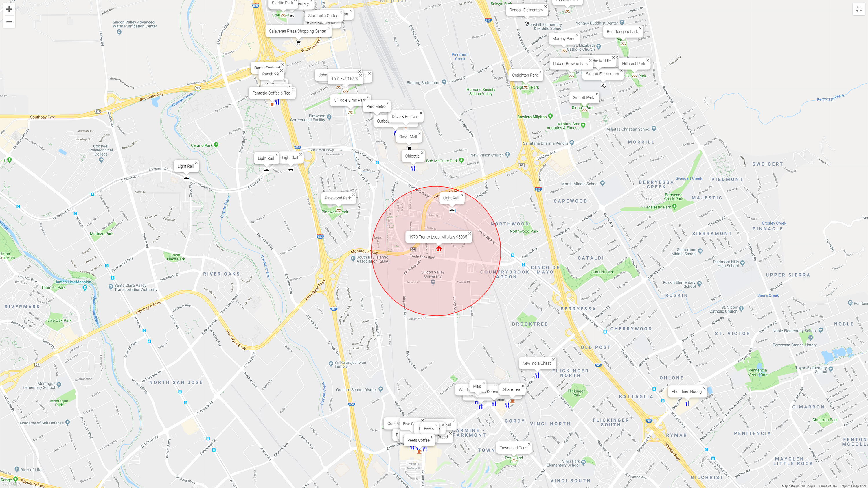 Map of attractions near 1970 Trento Loop, Milpitas 95035
