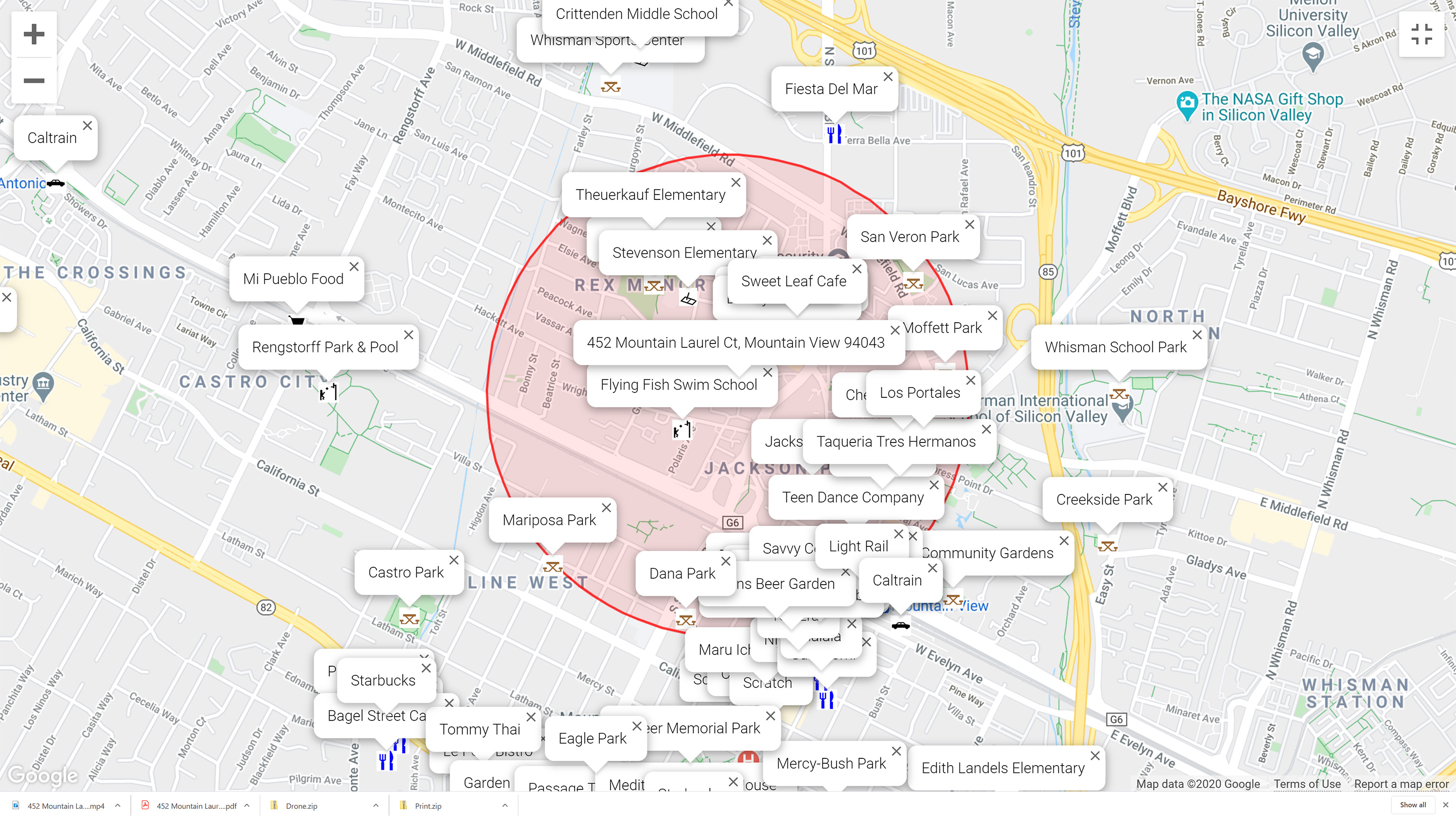 Map of attractions near 452 Mountain Laurel Ct, Mountain View 94043