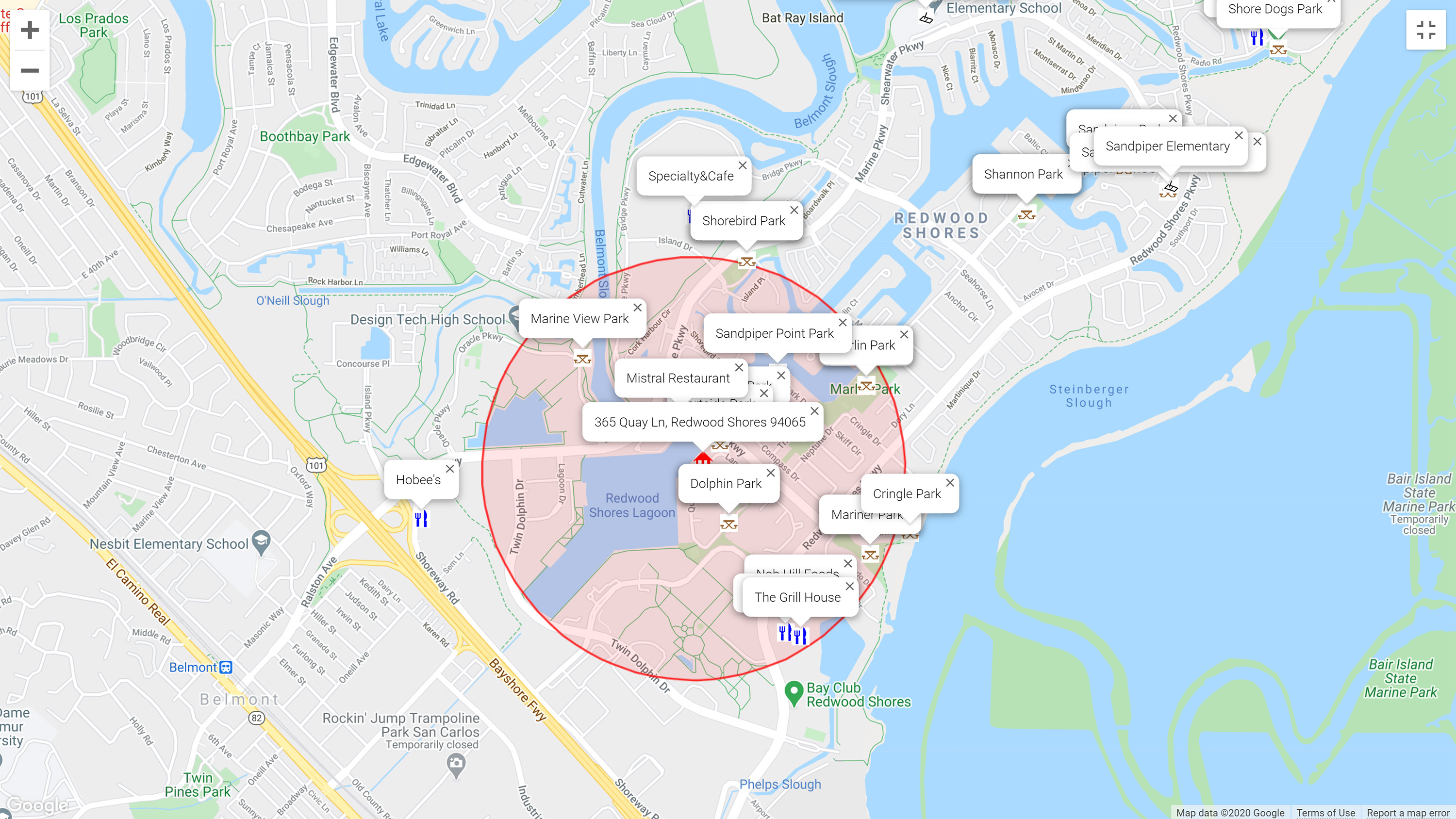 Map of attractions near 365 Quay Ln, Redwood Shores 94065