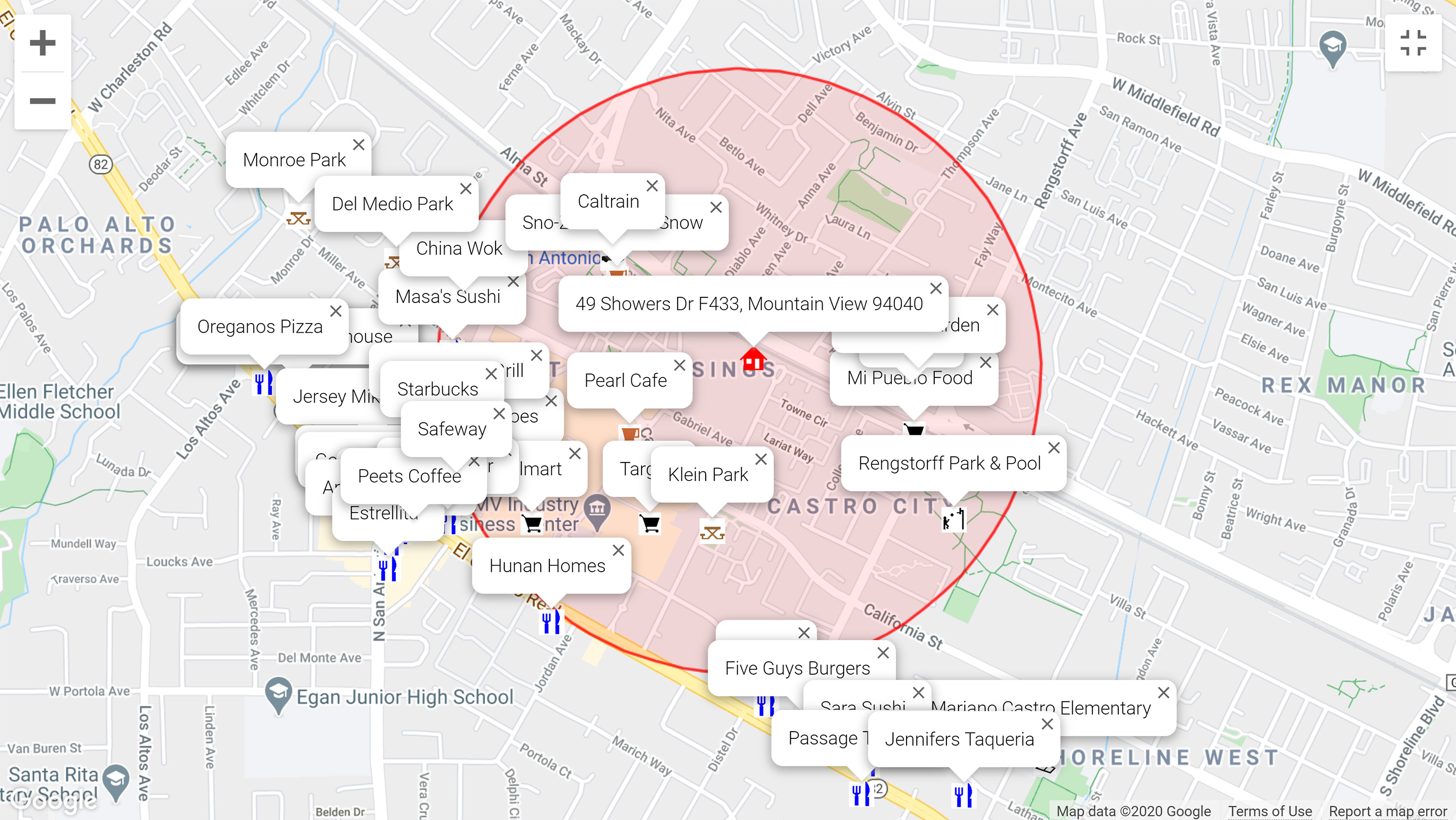 Map of attractions near 49 Showers Dr F433, Mountain View 94040
