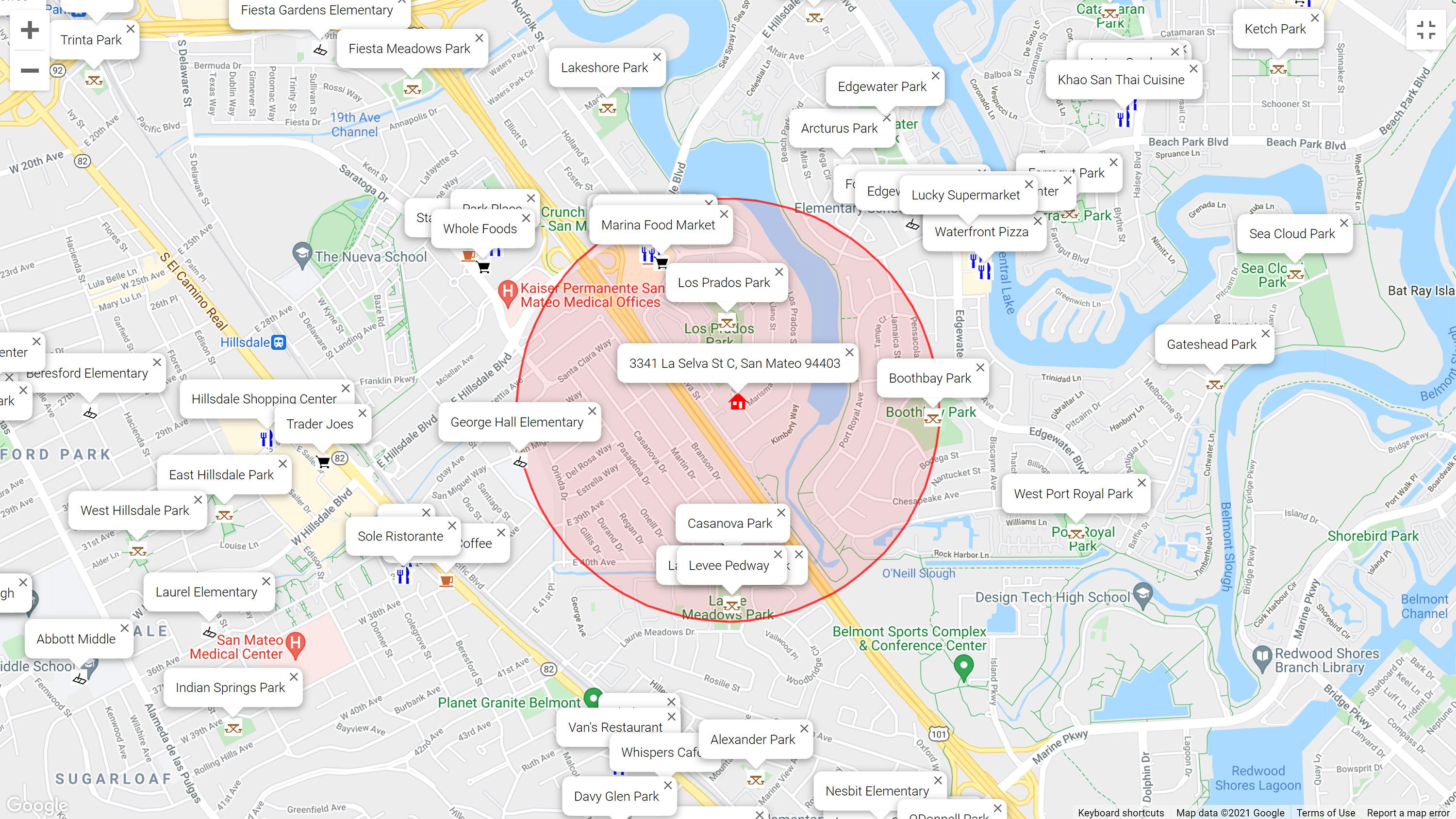 Map of attractions near 3341 La Selva St C, San Mateo 94403