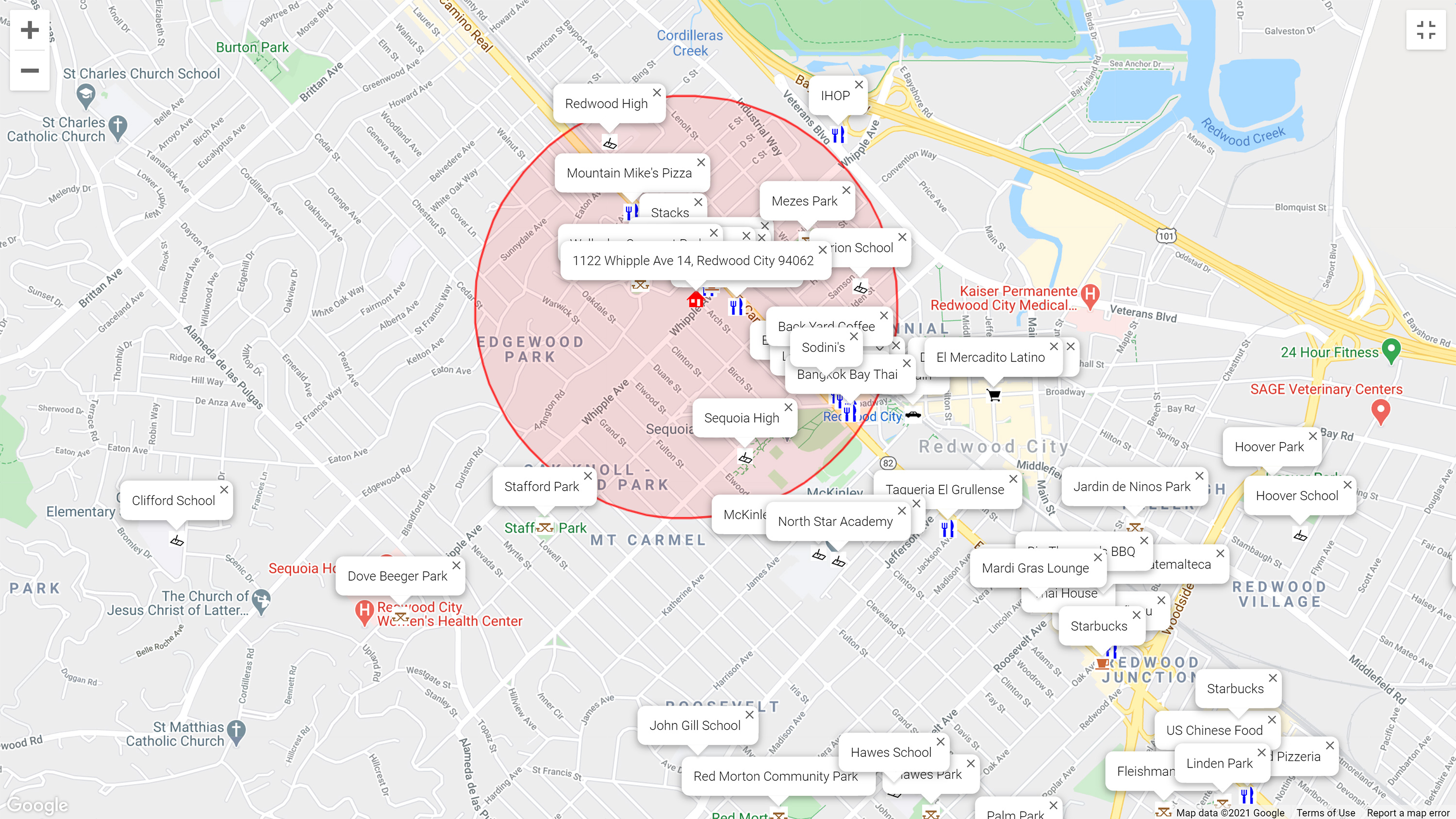 Map of attractions near 1122 Whipple Ave 14, Redwood City 94062