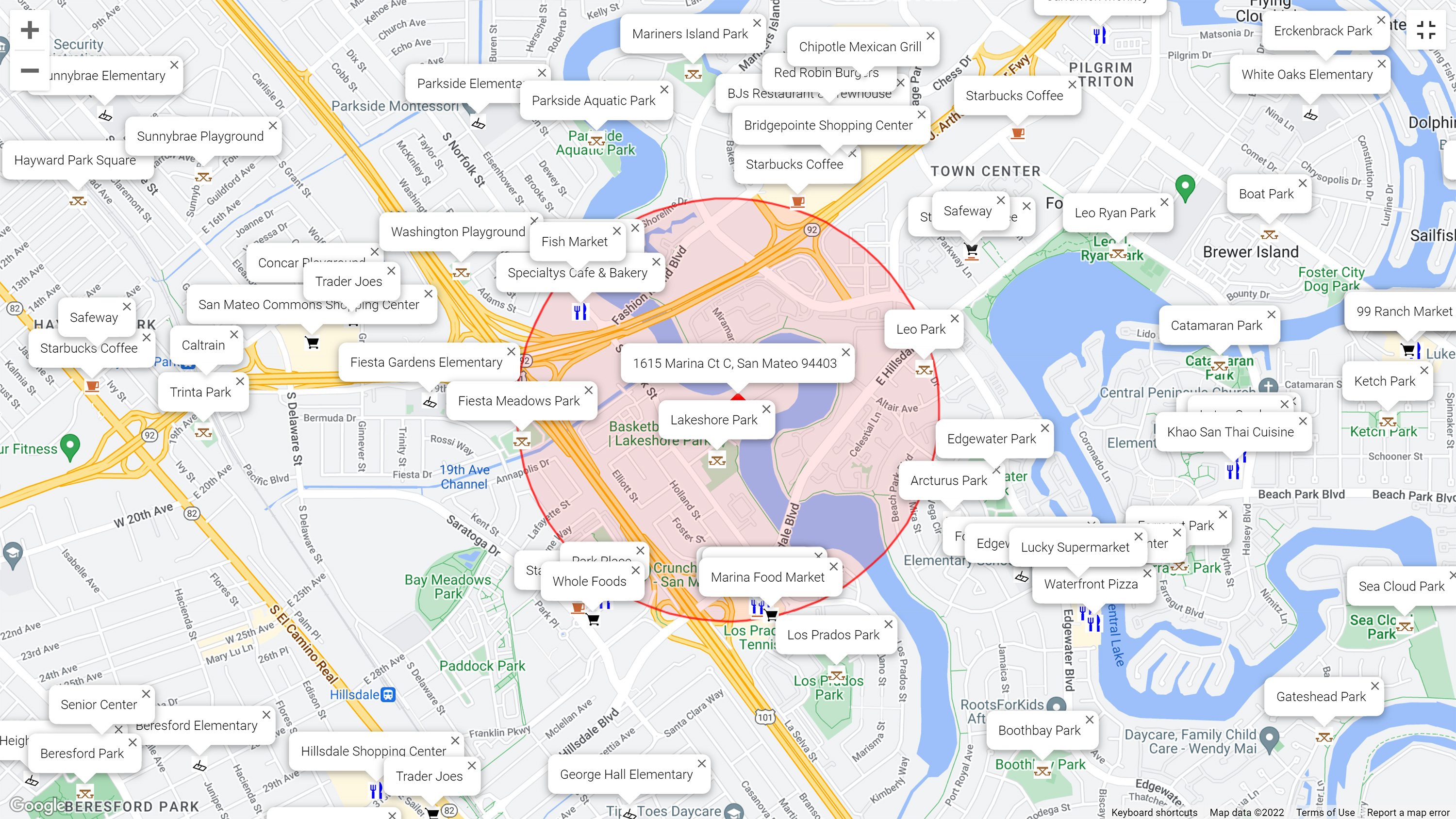 Map of attractions near 1615 Marina Ct #C, San Mateo 94403