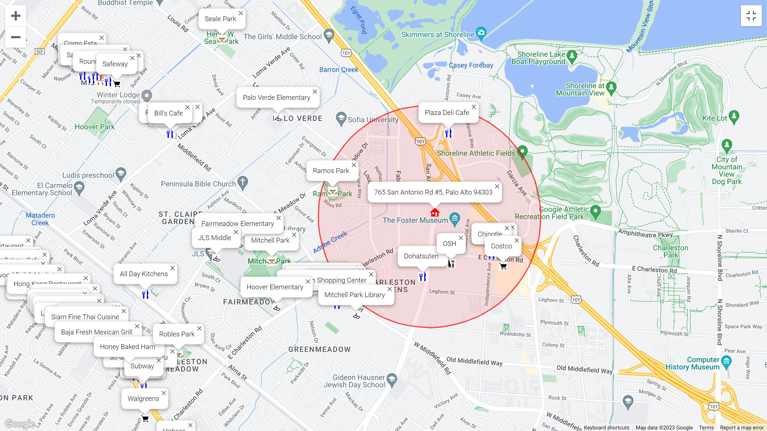 Map of attractions near 765 San Antonio Rd #5, Palo Alto 94303