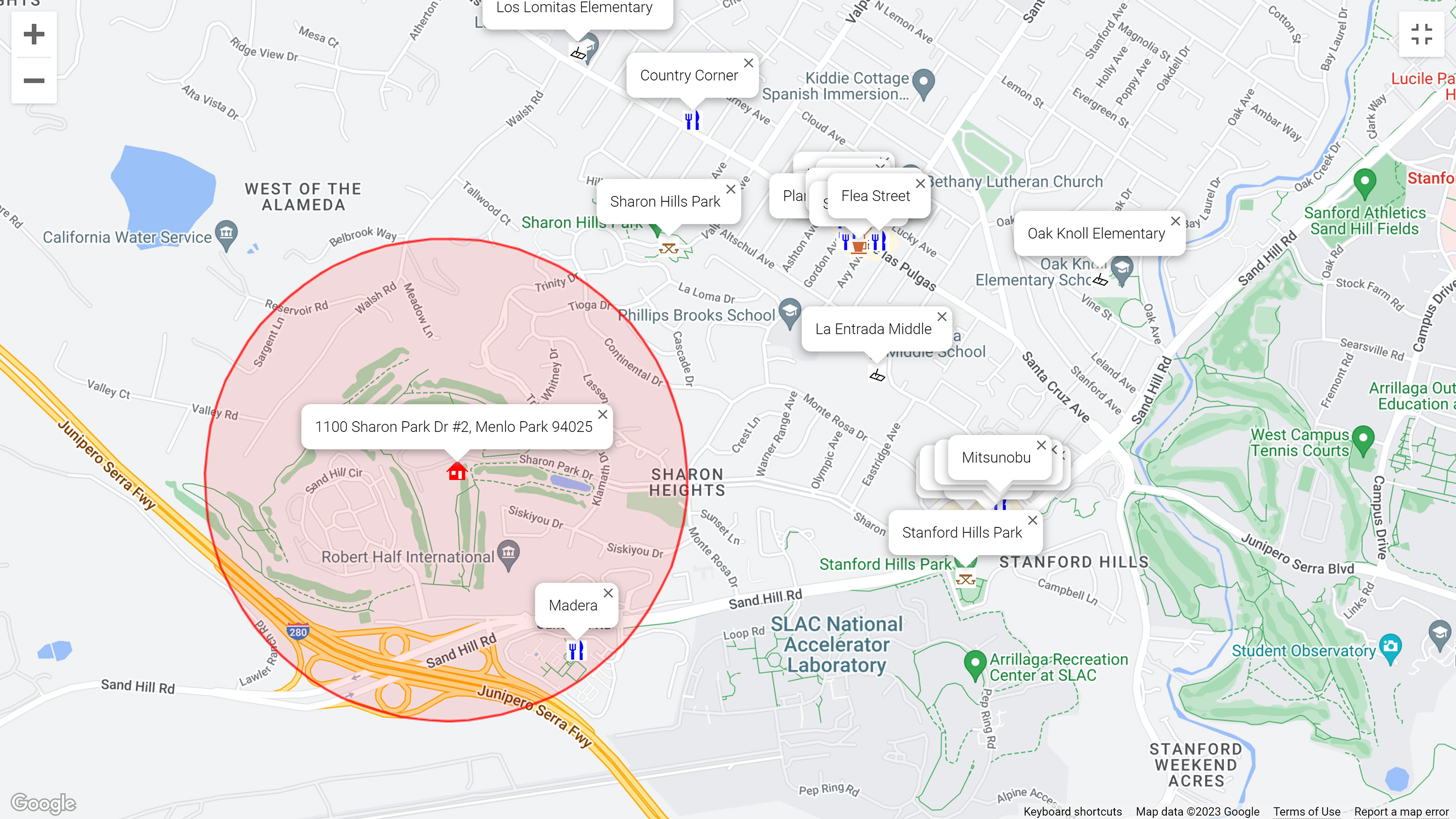 Map of attractions near 1100 Sharon Park Dr #2, Menlo Park 94025