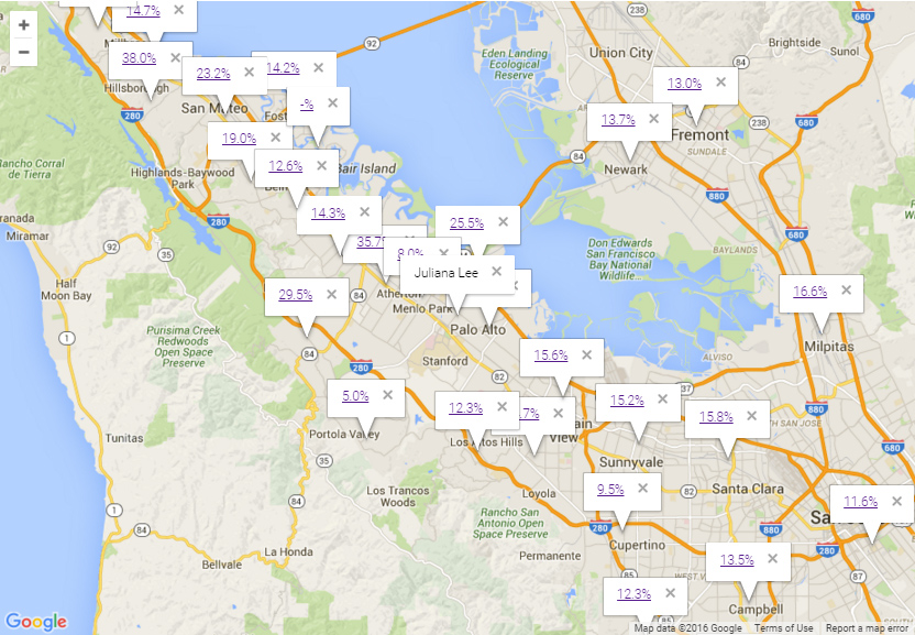 Map showing Silicon Valley real estate market trends