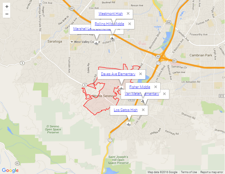 Map of Monte Sereno Schools