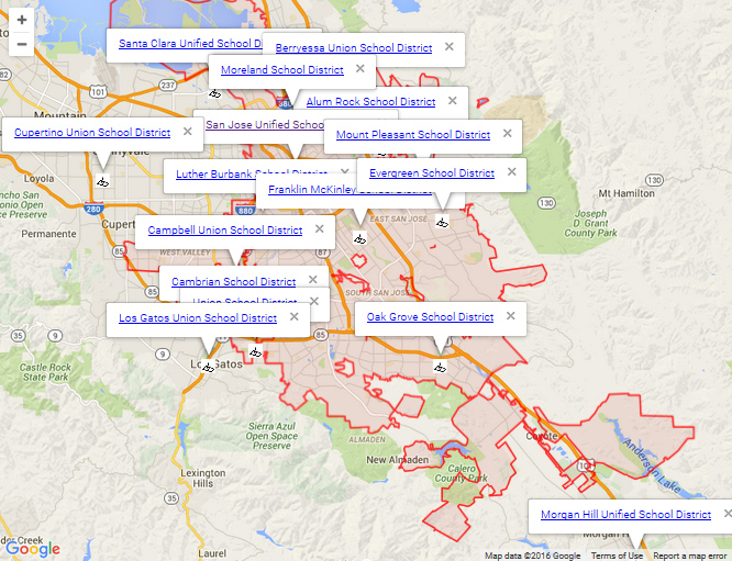 Map of San Jose Schools